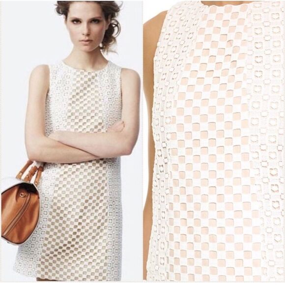 Tibi Sonoran Sleeveless Eyelet Shift Dress Size 2 Ivory Overlay Neutral Cotton - Picture 2 of 9